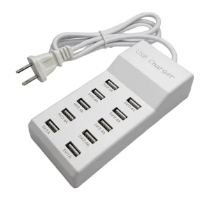 10-Port 50W USB Charging Station with 2.4A and 1A Outputs for Cellphones, Cameras and Multiple Devices