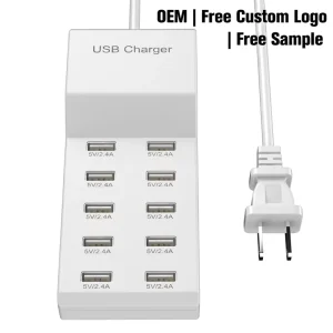 10-Port USB Charging Station, 5V 2A, Multi-Port Travel Adapter, EU/US Plug