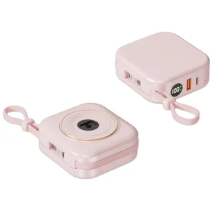 10000mAh Mini Pink Magnetic Wireless Power Bank with Cables, LED Screen and PD 22.5W