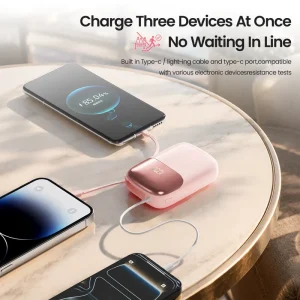 10000mAh Power Bank Mini 22.5W Fast Charging Built in USB-C Cable Digital Display Portable Battery PB86
