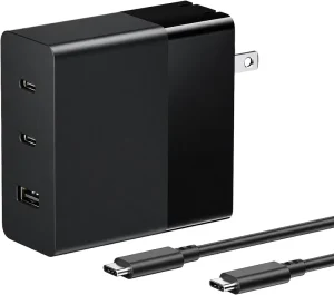 100W 3-Port USB-C GaN Power Adapter with PD Fast Charging and Retractable Plug, Black