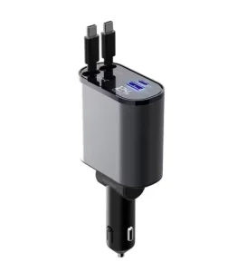 100W 4-in-1 Quick Adapter Car Charger with LED Display 2 Port Type C PD Charging Station for Laptop USB C Hub Output