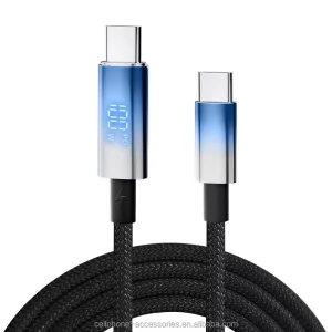 100W 5A Super Fast Charging Cable Nylon Braided Data Sync Charger Cord Type C to Type C With Digital Display