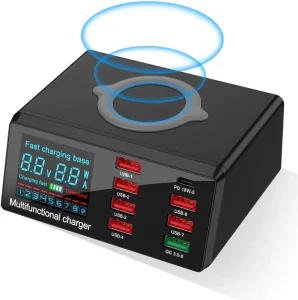 100W 8 Port USB 15W Wireless Charging Station QC3.0 PD2.0 with LED Display Fast Charger Desktop Charger for Mobile Phone Repair