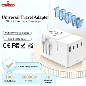 100W All-in-One Travel Adapter with Multi-Port Power Plug Converter for Tablets and Overseas Business Travel