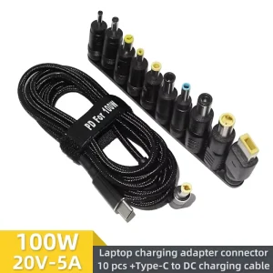 100W DC Power Adapter Jack Connector USB Type-C to Universal Fast Charging Cable Cord for Lenovo Asus HP Acer Laptop