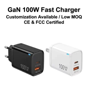 100W GaN PD 3.0 QC4.0 Dual-Port USB-C USB-A Wall Fast Charger with Foldable Plug for Laptops Phones Tablets