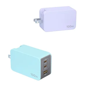 100W GaN Travel USB-C PD Wall Charger, Interchangeable Plug, 3 Ports, 1A+2C