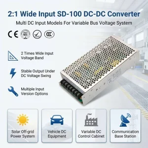 100W Isolated DC-DC Converter SD-100C Series 36-72V to 5V 12V 24V 48V Wide Input Range Industrial Switching Power Supply