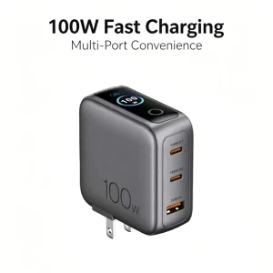 100W PD USB-C Charger Laptop Power Adapter 3 Ports for Fast Multi-Device Charging Including Earphone Support GaN