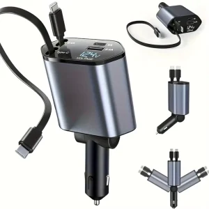 100W Retractable 4 in 1 USB C Type C 20W PD Fast Charging Car Charger