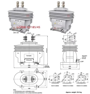 10kV LZZBJW 10 185 4S 600/5A 0.2S class Outdoor Epoxy Cast Resin Current Transformer for Metering and Protection Switchgear