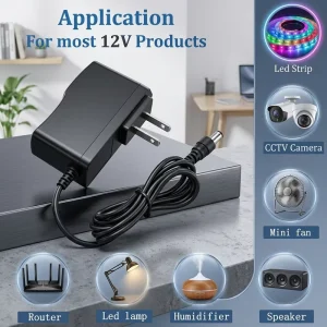 12 Volt 500mAh Power Adapter AC 100-240V to DC 12V 1A Switching Power Supply with LED Light ABS/PC Material Wall Plug-In Charger