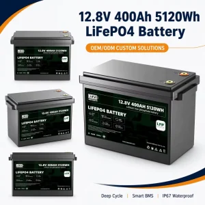 12.8V 400Ah 5120Wh LiFePO4 Semi-solid State Deep Cycle Battery with Smart BMS IP67 6000 Cycles RV Marine Solar Storage