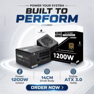 1200W ATX3.0 Power Supply PCIE5.0 24Pin Interface 80 PLUS Gold Copper 14CM for PC