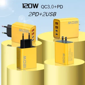 120W 4 Ports Wall Charger QC3.0 USB a Type C Chargers Dual PD Wall Adapter EU/US/UK Plug for IPhone Samsung