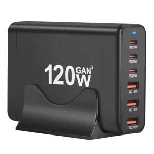 120W 6-in-1 GaN Type-C PD Desktop Charging Station for Multiple Devices