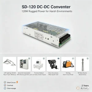 120W DC DC Converter 5V 24A 2:1 Wide Input 19-36V Isolated Power Supply 1500VAC for LED Lighting Vehicle