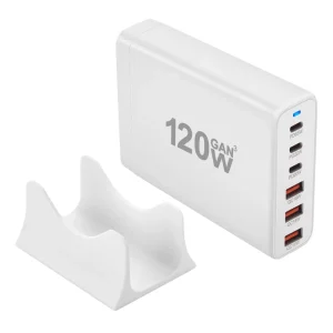 120W Desktop GaN Charger with Holder QC3.0 65W PD Type C Fast Charging Wall Adapter Plastic US UK EU Plug Laptop