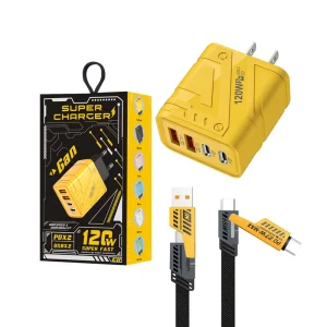 120W PD 3.0 Fast Power Adapter with 4 Ports and 4-in-1 Cable Set, EU US UK Plugs