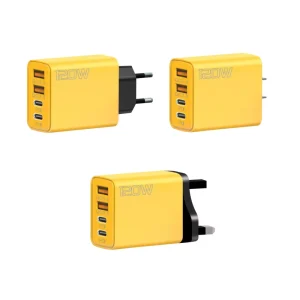 120W QC3.0 Travel Charger with 2 USB and 2 PD Ports, Multi-Port Adapter with US/EU/UK Plugs