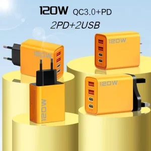 120W Universal Double USB PD Fast Charger US EU Plug USB C Wall Charger OVP Power Adapter for iPhone 14 15 Pro Max Laptop