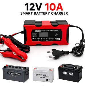 12V 10A Lead Acid Battery Charger Intelligent Pulse Repair Device for Car Motorcycle Yacht ATV Deep Cycle Battery
