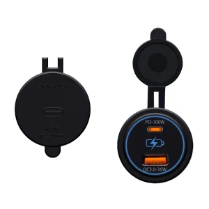 12V 24V Dual USB Quick Charger PD 100W Type C & Type A 36W Power Socket Car Charger Adapter for Car Boat RV Camper Yacht