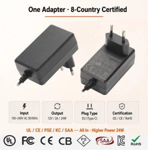 12V 2A AC DC Power Adapter EU Plug 24W Wall Mount Power Supply CE RoHS Certified for LED CCTV Camera Home Devices
