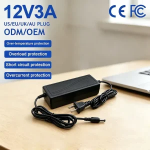12V 3A 36W Desktop DC Power Adapter PC Material CE Certified for LED Light Strips