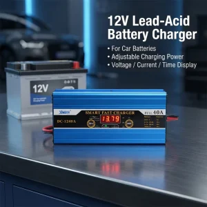 12V 40A Smart Battery Charger Adjustable Current 7A 12A 20A 40A LCD Display for Car Motorcycle LiFePO4 Lead Acid CE Certified