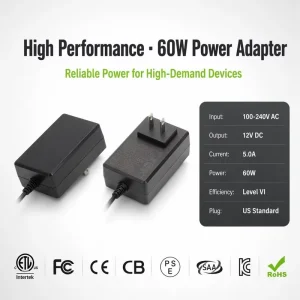 12V 5A 60W EU Plug Power Adapter 100 240V AC DC Switching Power Supply 100% Aging Tested