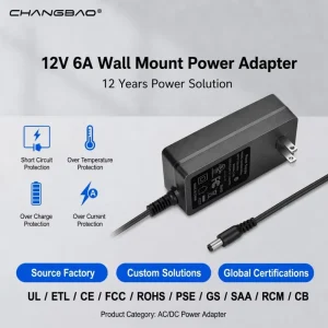 12V 6A 72W AC DC Wall Mount Power Supply Adapter for LED Strip Light CCTV Camera DC Pump Fan Router
