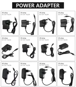 12V Power Adapter with US/EU Plug 5.5*2.1mm Connector for Monitoring Cameras Fans and LCD Displays