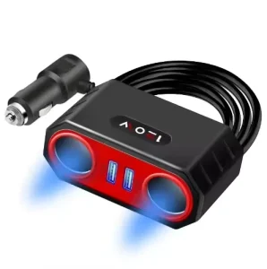 12V24V Dual USB Port Car Charger Power Adapter 2-Way Cigarette Lighter Socket Distributor Car Cigarette Lighter Adapter Splitter
