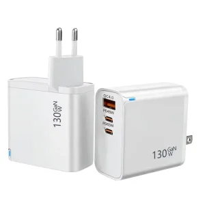 130W GaN PD 3.0 QC4.0 3-Port USB-C/A Wall Fast Charger EU/US/UK Plug Travel Adapter for Laptop Phone