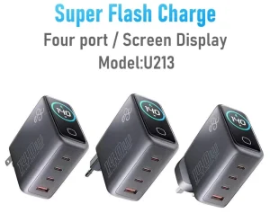 140W 65W GaN Charger PD 3.1 Fast Charge 4 Ports USB Type-C Digital Display Travel Adapter UK US Foldable Plug