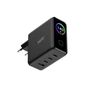 140W GaN 4 Port Fast Wall Charger EU Plug USB C USB a Power Adapter with Digital Display for Laptops Phones Tablets