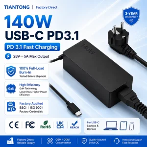 140W GaN Desktop USB C PD3.1 EPR Charger AC DC Power Adapter for Laptop Notebook OEM ODM Fast Charging