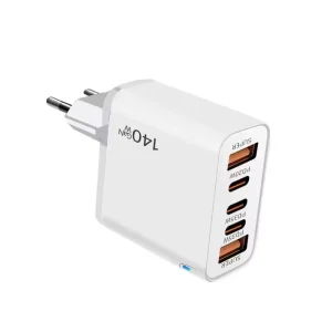 140W Mobile Phone Charger with 2 USB and 3 USB-C Ports, QC3.0, US/EU Plug, Dual 35W Output