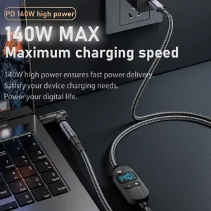 140W USB C Power Supply with Digital Display Adjustable Voltage PVC Jacket 5A Fast Charging Long DC5521 Cable & PC Link Function