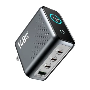 148W GaN Charger PD 3.1 Fast Wall Charger with Digital Power Display 3-Port USB C Desktop Adapter for MacBook Pro 16″ Laptop