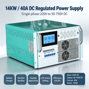 14KW AC to DC Rectifier Charger Single-Phase 220V Input 100-750VDC Output 40A for Industrial and Home Use