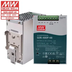 150% Peak Load Capability Din Rail Power Supply SDR-480P-48 480W DC 24V/48V 10A Single Output Industrial 94%