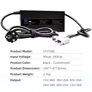 1500W AC DC Lithium Battery Charger 12V 72V Aluminium Housing for Golf Cart and Lawn Mower