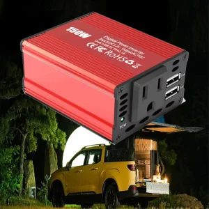 150W Car Power Inverter 12V to 110V DC AC Converter Dual USB 5V 2.4A Cigarette Lighter Adapter Aluminum Housing