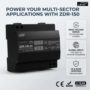 150W DIN Rail Switching Power Supply 110V 220V AC DC Single Output 12V 15V 24V 36V 48V Industrial Power Supply