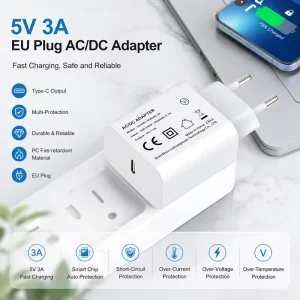 15W 5V 3A Type-C USB AC DC Power Adapter Charger EU Plug for Tablet and Mobile Phone