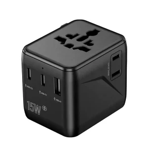 15W Compact Multi Plug Adaptor Universal Travel Adapter AC USB Type-C Ports All One Fireproof Material CE Certified