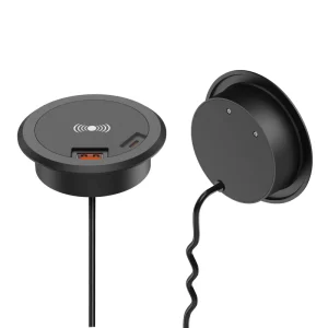 15W Desktop Wireless Charger Furniture Embedded 18W USB A USB C Fast Charge Wireless Phone Charger